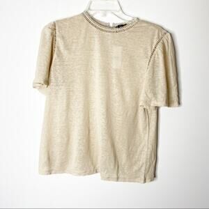 NWT Ann Taylor Tan Semi Sheer 100% Linen Short Sleeve Top Size Medium